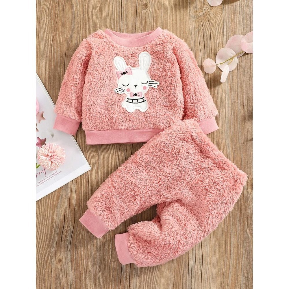 NWT‎ SHEIN Baby Cartoon Embroidery Pullover & Sweatpants Size 18-24M Color Pink